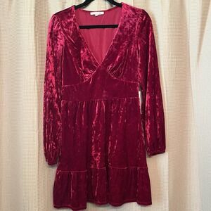 City Vibe New Red Crushed Velvet Mini Dress Tiered Romantic Dark Whimsigoth